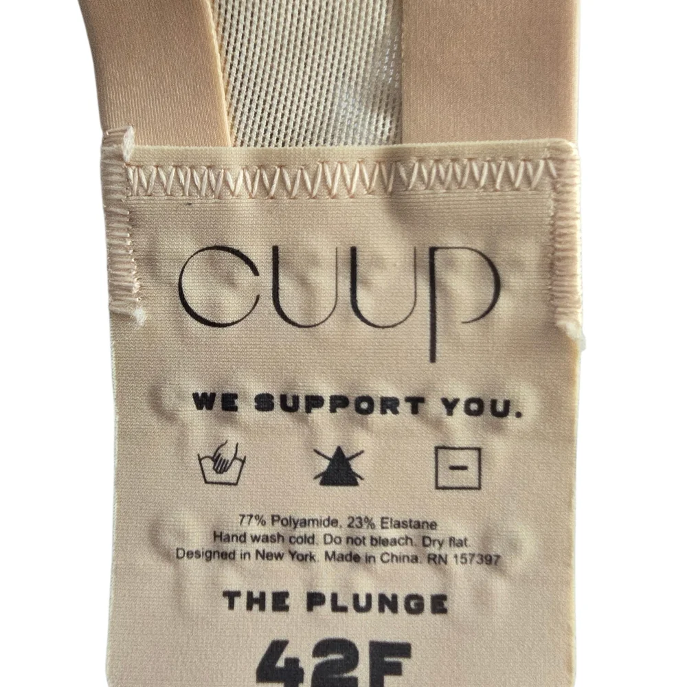 CUUP Sheer Mesh The Plunge Underwire Bra in Nude 42F Like New!